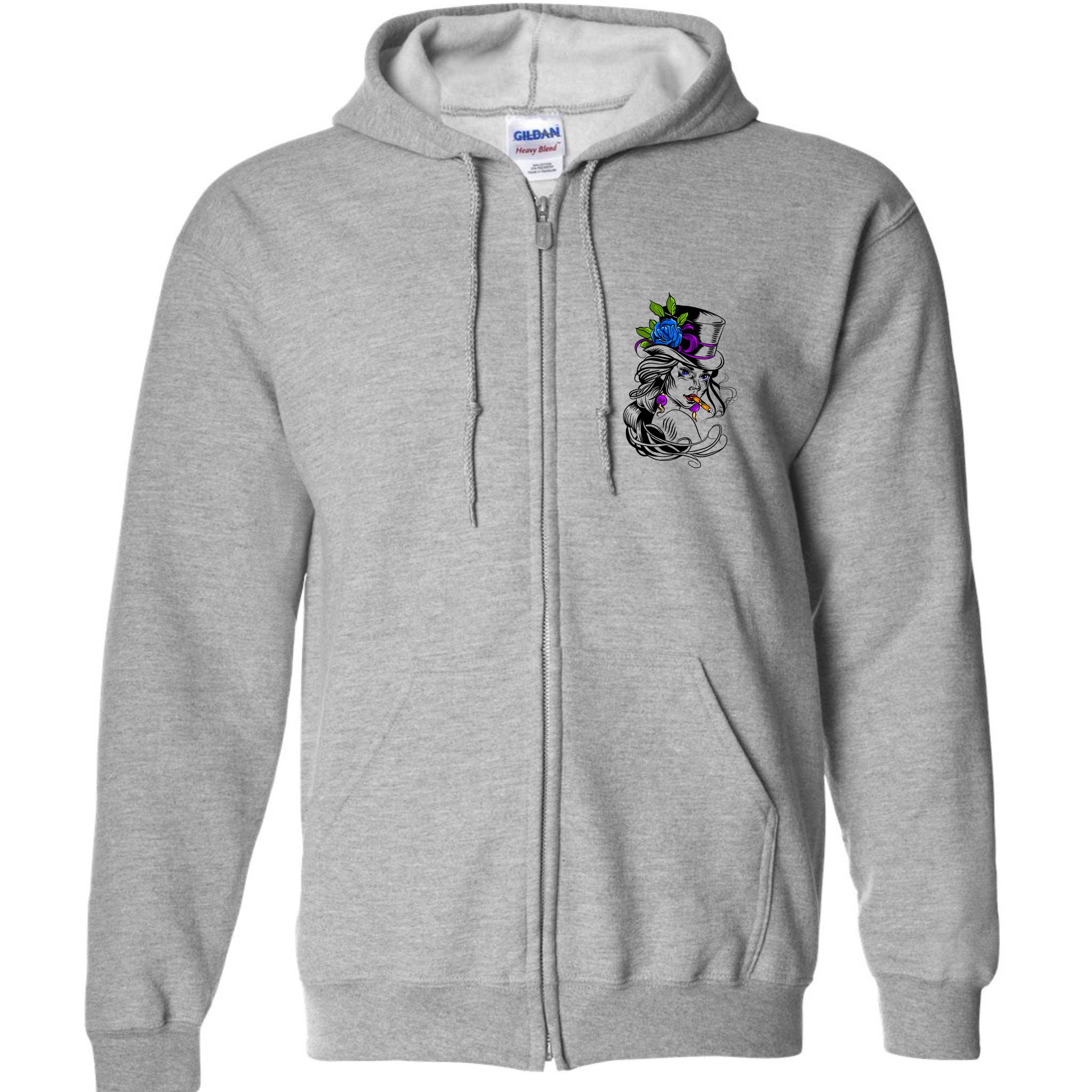 Blue Rose Smoking Lady Icon Full Zip Hoodie