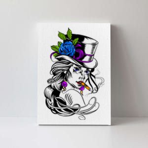 Blue Rose Smoking Lady Icon Canvas