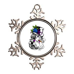 Blue Rose Smoking Lady Icon Metallic Star Ornament