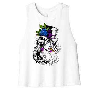 Blue Rose Smoking Lady Icon Women's Racerback Cropped Tank