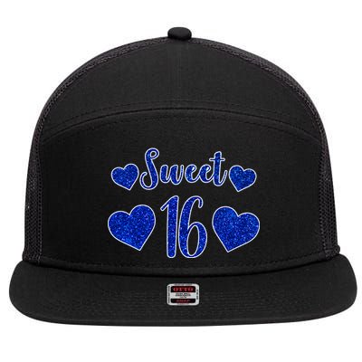  Blue Sparkle Sweet 16 Birthday  7 Panel Mesh Trucker Snapback Hat