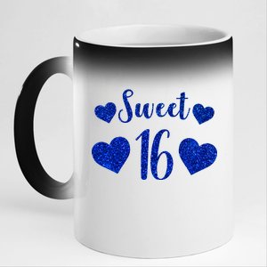  Blue Sparkle Sweet 16 Birthday  11oz Black Color Changing Mug