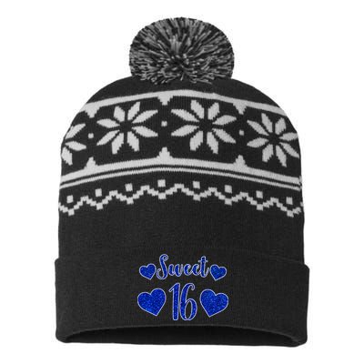  Blue Sparkle Sweet 16 Birthday  USA-Made Snowflake Beanie