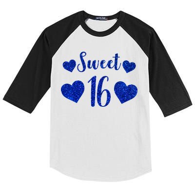  Blue Sparkle Sweet 16 Birthday  Kids Colorblock Raglan Jersey