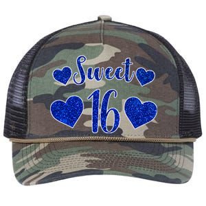  Blue Sparkle Sweet 16 Birthday  Retro Rope Trucker Hat Cap