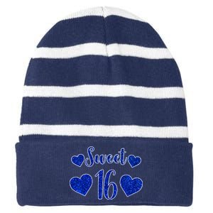  Blue Sparkle Sweet 16 Birthday  Striped Beanie with Solid Band