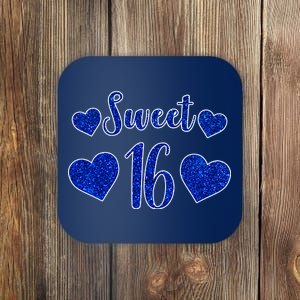  Blue Sparkle Sweet 16 Birthday  Coaster