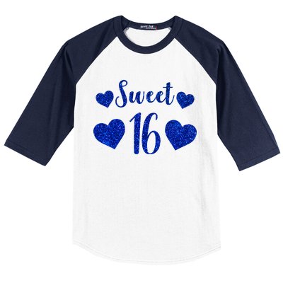  Blue Sparkle Sweet 16 Birthday  Baseball Sleeve Shirt