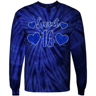  Blue Sparkle Sweet 16 Birthday  Tie-Dye Long Sleeve Shirt