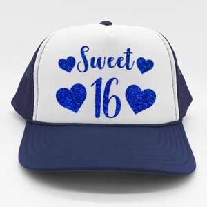  Blue Sparkle Sweet 16 Birthday  Trucker Hat