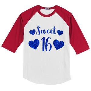  Blue Sparkle Sweet 16 Birthday  Kids Colorblock Raglan Jersey