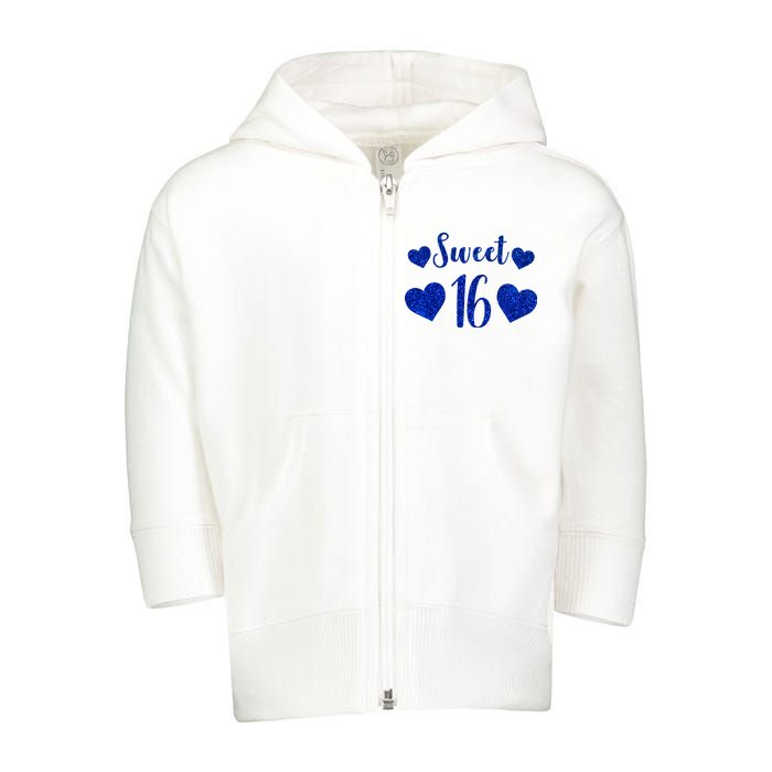  Blue Sparkle Sweet 16 Birthday  Toddler Zip Fleece Hoodie