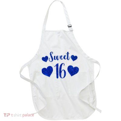  Blue Sparkle Sweet 16 Birthday  Full-Length Apron With Pockets