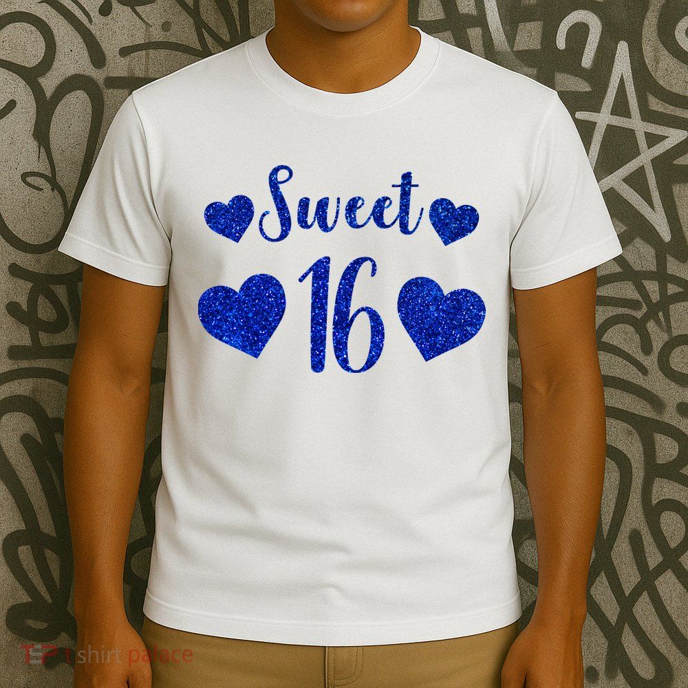 Blue Sparkle Sweet 16 Birthday  T-Shirt