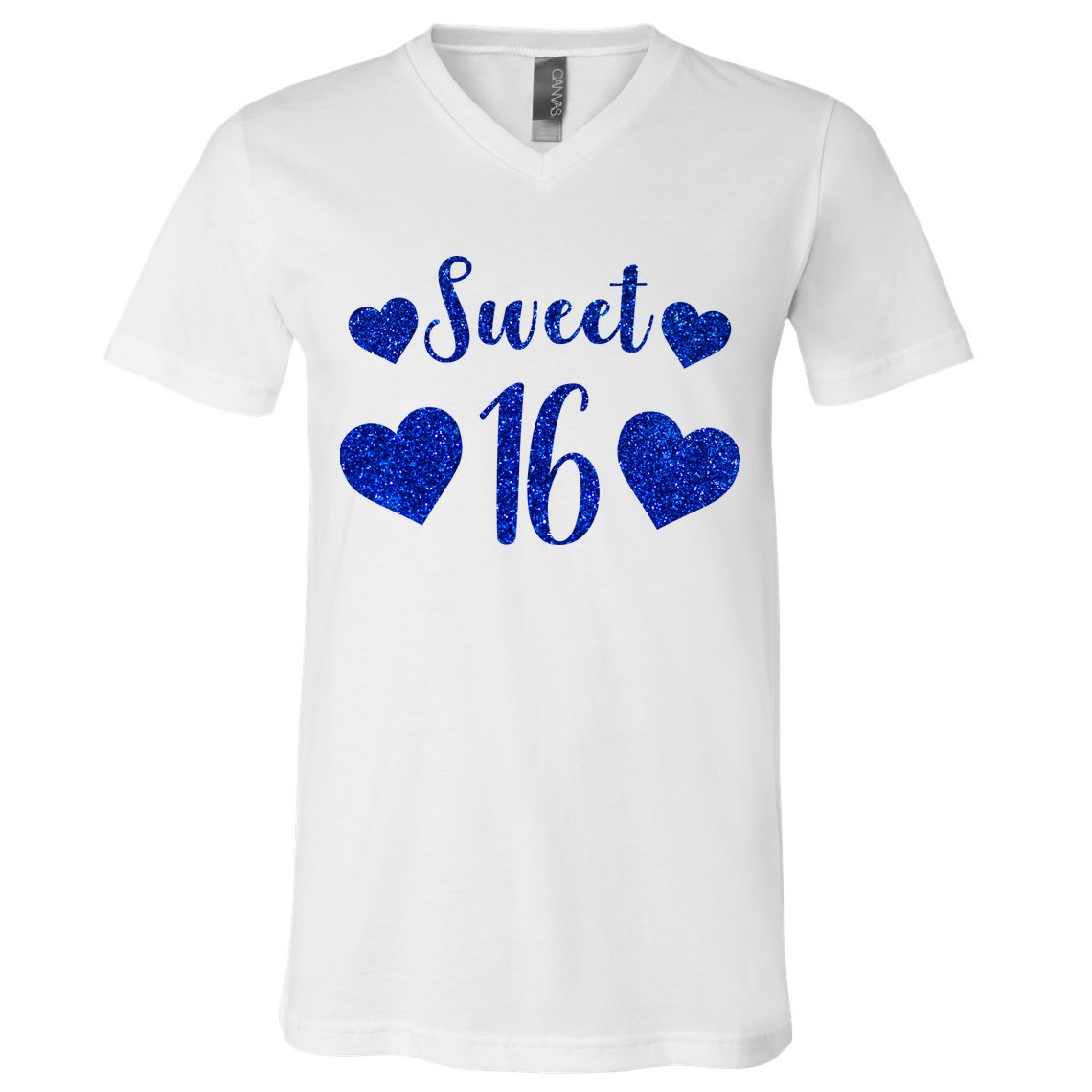  Blue Sparkle Sweet 16 Birthday  V-Neck T-Shirt