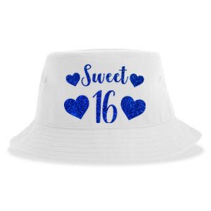  Blue Sparkle Sweet 16 Birthday  Sustainable Bucket Hat