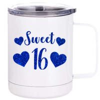  Blue Sparkle Sweet 16 Birthday  12 oz Stainless Steel Tumbler Cup