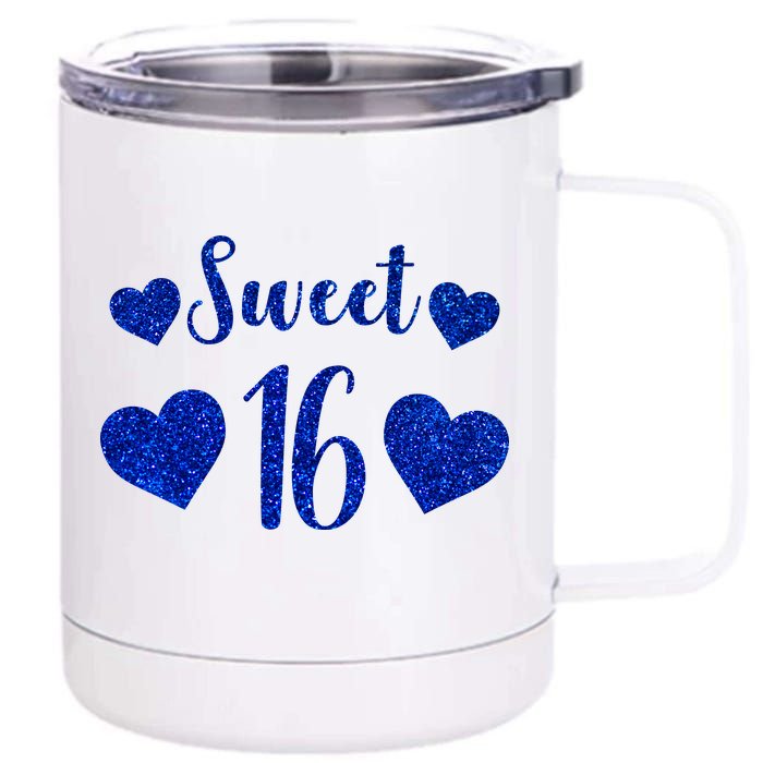  Blue Sparkle Sweet 16 Birthday  12 oz Stainless Steel Tumbler Cup