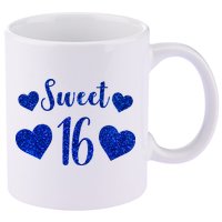  Blue Sparkle Sweet 16 Birthday  11oz C Handle Ceramic Mug
