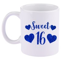  Blue Sparkle Sweet 16 Birthday  11oz C Handle Ceramic Mug