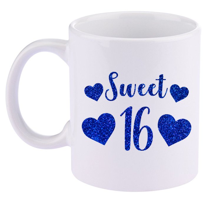  Blue Sparkle Sweet 16 Birthday  11oz C Handle Ceramic Mug