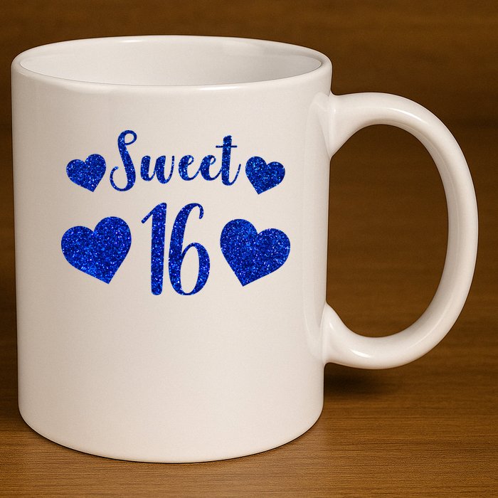  Blue Sparkle Sweet 16 Birthday  11oz C Handle Ceramic Mug