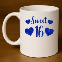  Blue Sparkle Sweet 16 Birthday  11oz C Handle Ceramic Mug