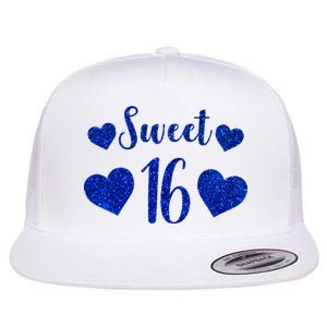  Blue Sparkle Sweet 16 Birthday  Flat Bill Trucker Hat