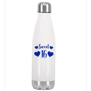  Blue Sparkle Sweet 16 Birthday  Stainless Steel Insulated Water Bottle