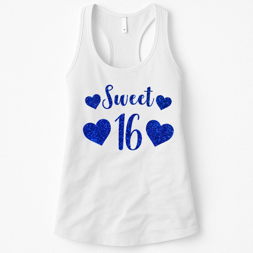  Blue Sparkle Sweet 16 Birthday  Womens Tank Top