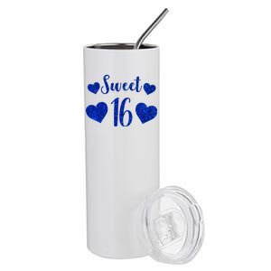  Blue Sparkle Sweet 16 Birthday  Stainless Steel Tumbler