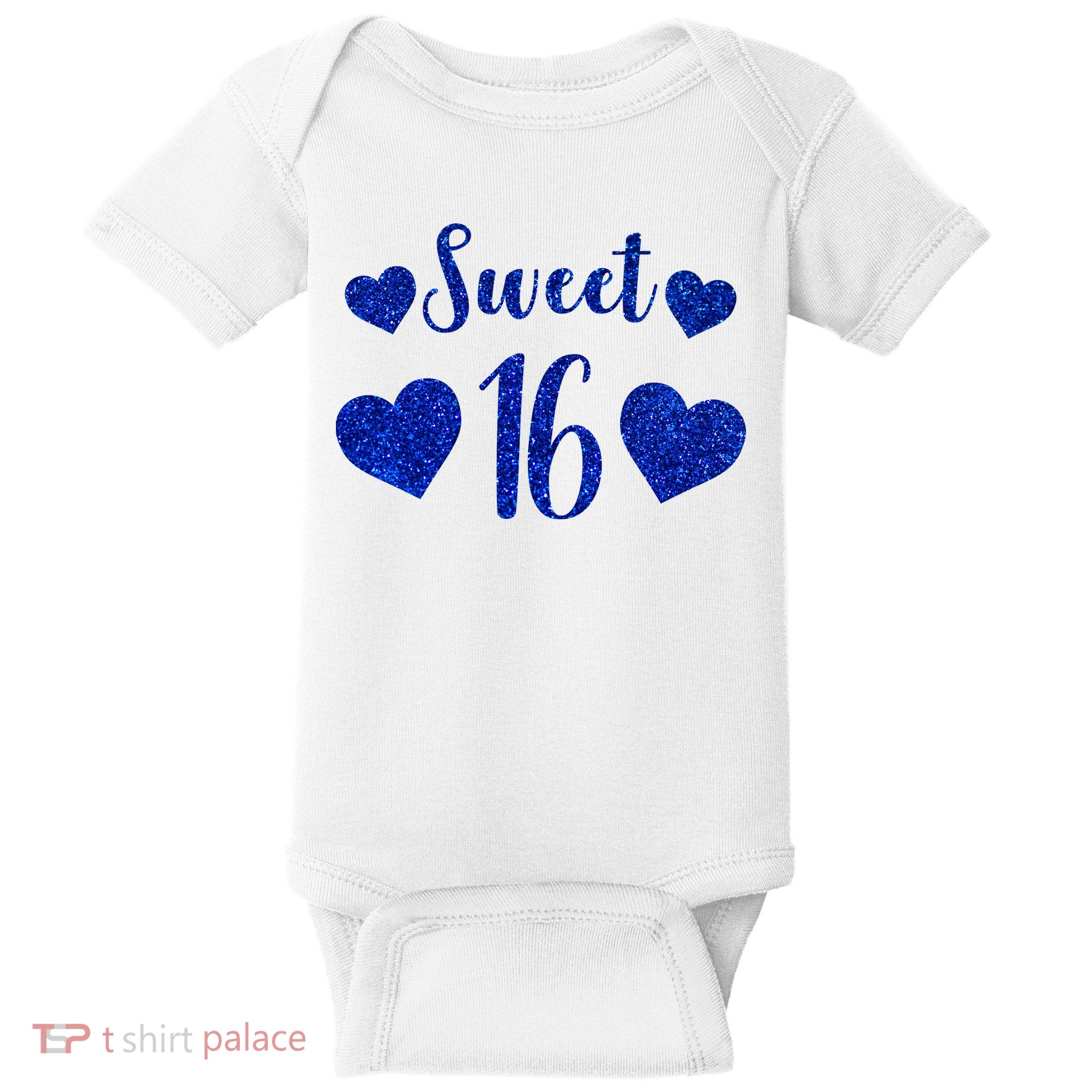  Blue Sparkle Sweet 16 Birthday  Baby Bodysuit