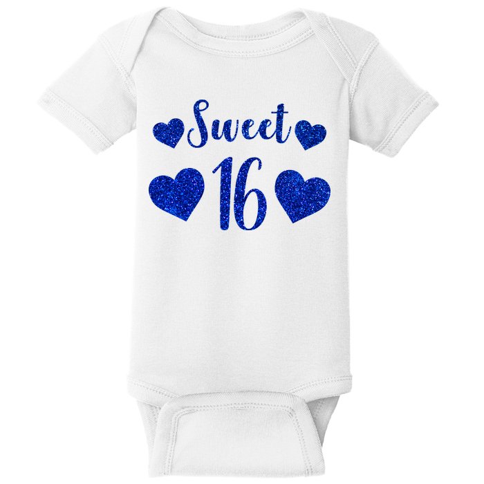  Blue Sparkle Sweet 16 Birthday  Baby Bodysuit