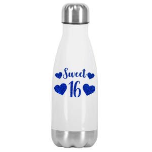  Blue Sparkle Sweet 16 Birthday  Stainless Steel Insulated Water Bottle