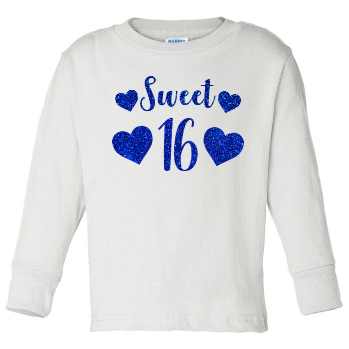  Blue Sparkle Sweet 16 Birthday  Toddler Long Sleeve Shirt