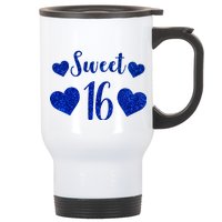  Blue Sparkle Sweet 16 Birthday  Stainless Steel Travel Mug