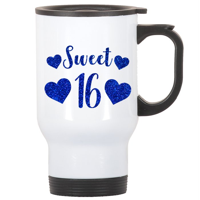  Blue Sparkle Sweet 16 Birthday  Stainless Steel Travel Mug