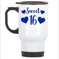  Blue Sparkle Sweet 16 Birthday  Stainless Steel Travel Mug