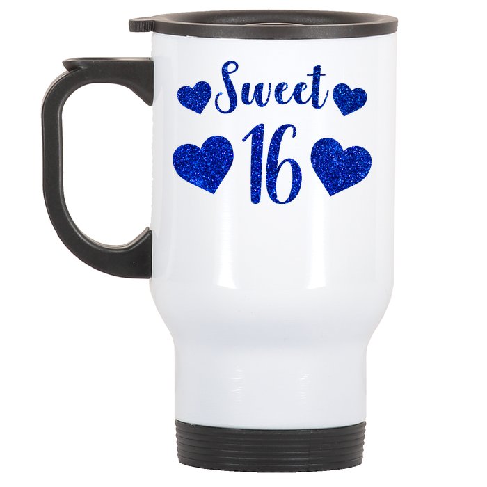  Blue Sparkle Sweet 16 Birthday  Stainless Steel Travel Mug