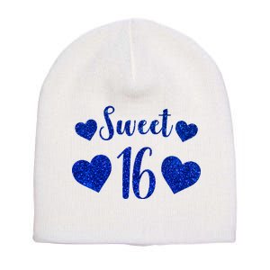  Blue Sparkle Sweet 16 Birthday  Short Acrylic Beanie