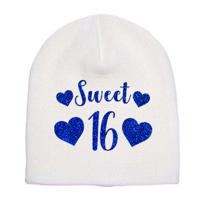  Blue Sparkle Sweet 16 Birthday  Short Acrylic Beanie