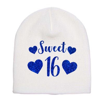  Blue Sparkle Sweet 16 Birthday  Short Acrylic Beanie