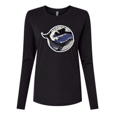 Blue Whale Great Wave Womens Cotton Relaxed Long Sleeve T-Shirt