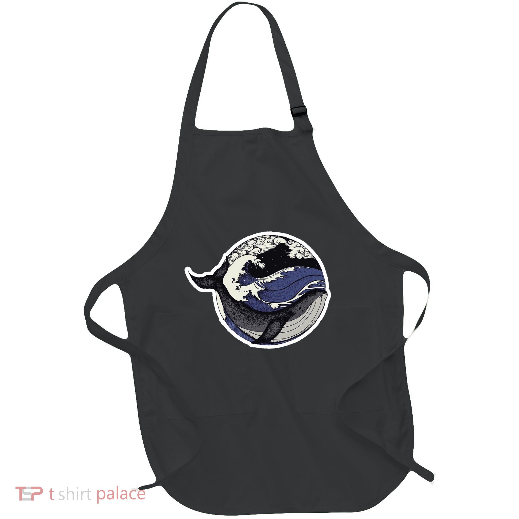 Blue Whale Great Wave Full-Length Apron With Pockets