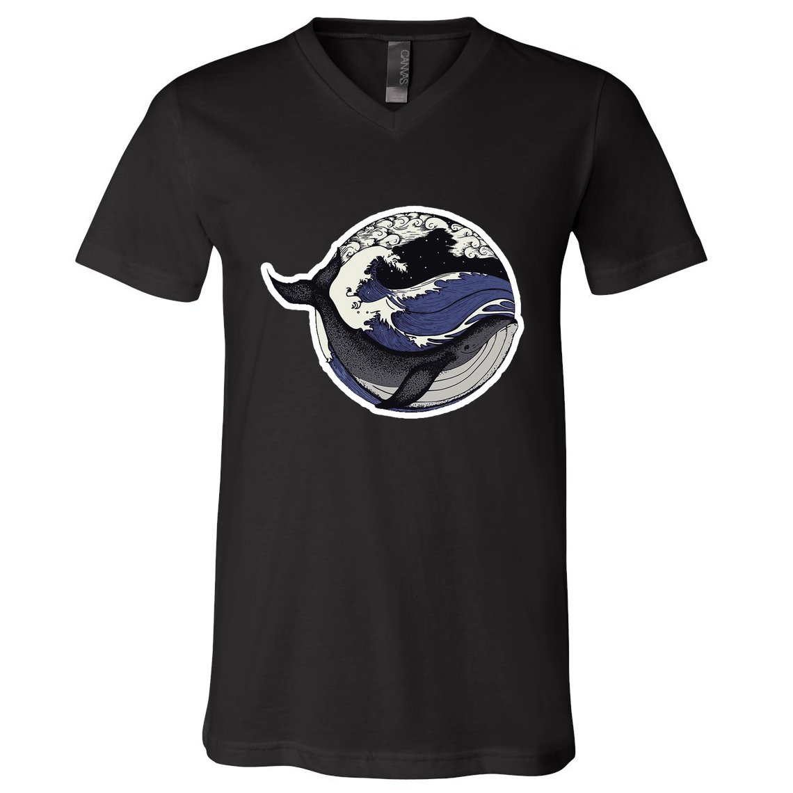 Blue Whale Great Wave V-Neck T-Shirt