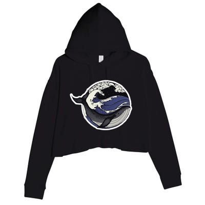 Blue Whale Great Wave Crop Fleece Hoodie