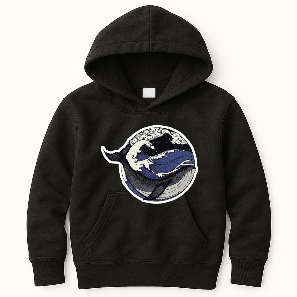 Blue Whale Great Wave Kids Hoodie