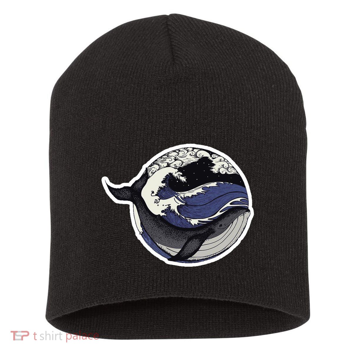 Blue Whale Great Wave Short Acrylic Beanie