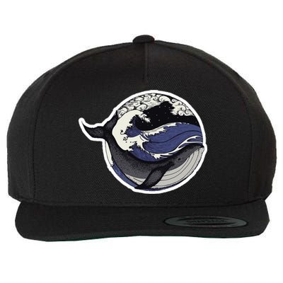 Blue Whale Great Wave Wool Snapback Cap