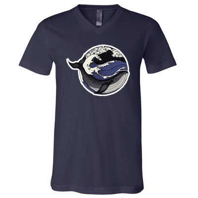 Blue Whale Great Wave V-Neck T-Shirt